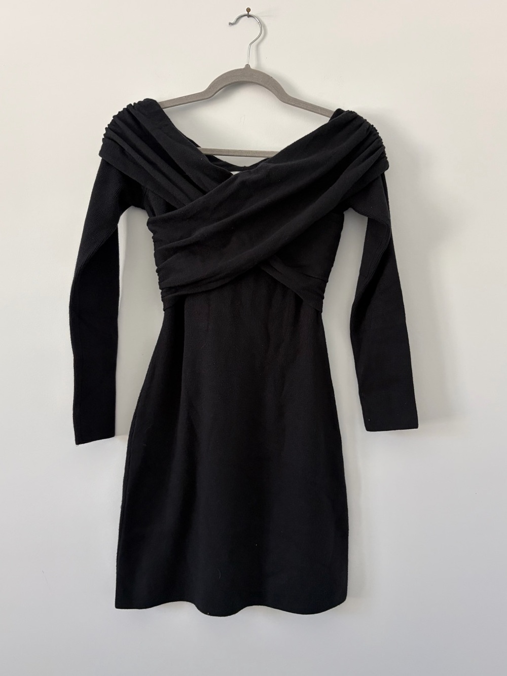 Abercrombie & Fitch Black Deep V Ponte Knit Wrap Long Sleeve Mini Dress NWT S